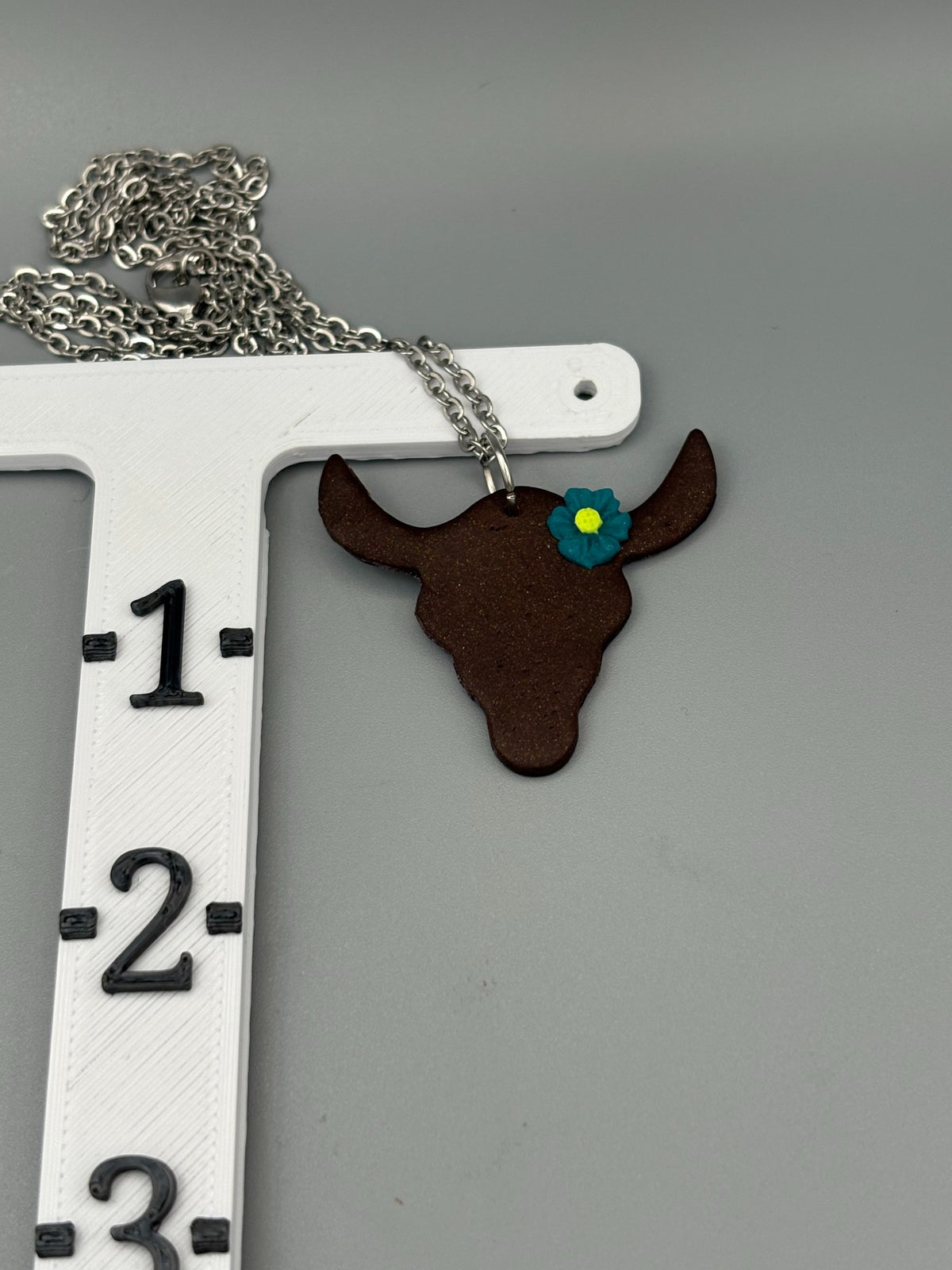 Steer with Teal Flower Necklace