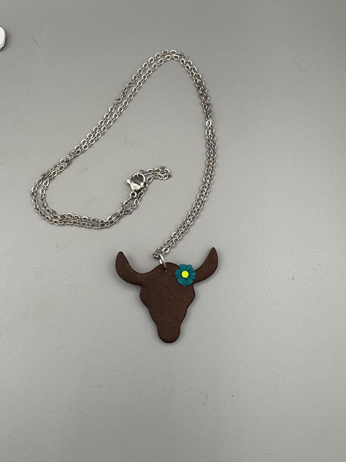 Steer with Teal Flower Necklace