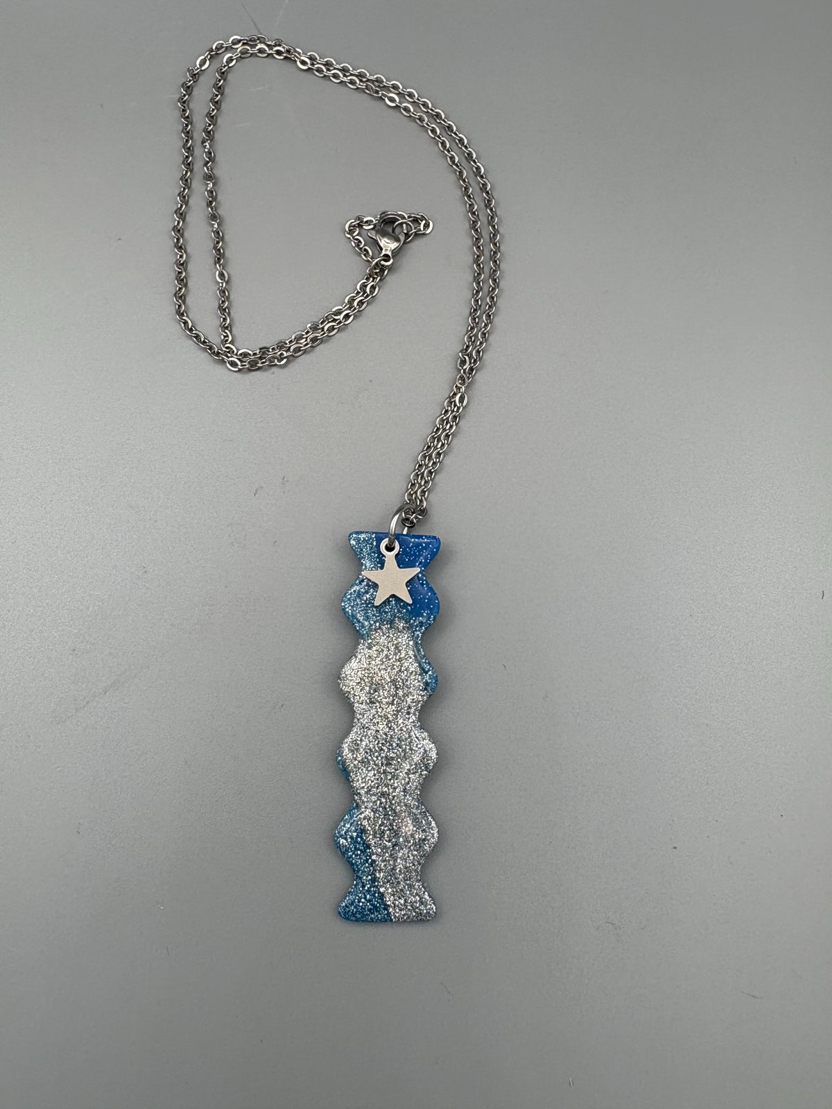 Blue & Silver Squiggle Necklace with Star Charm