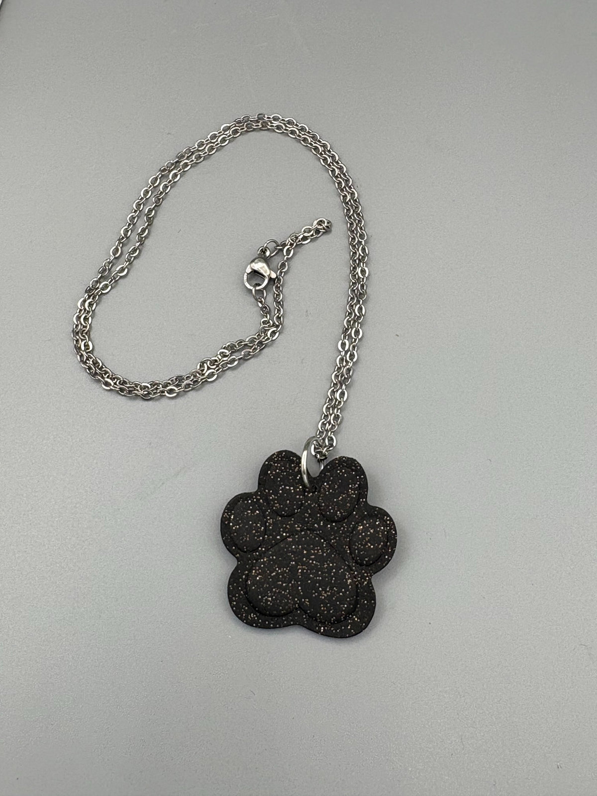 Sparkly Black Paw Print Necklace
