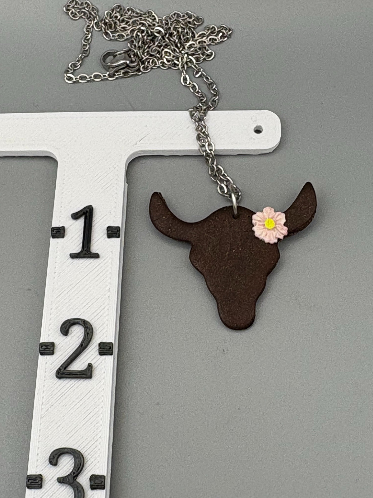 Steer with Pink Flower Necklace