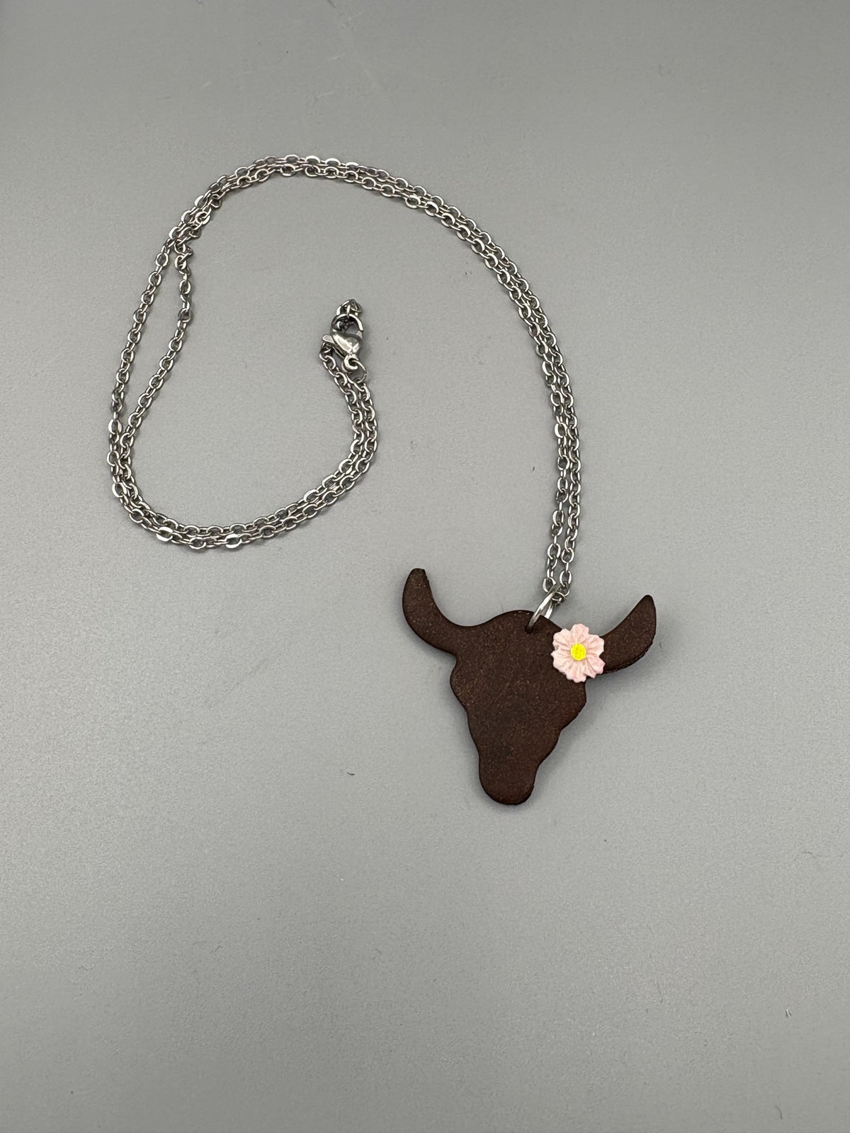 Steer with Pink Flower Necklace