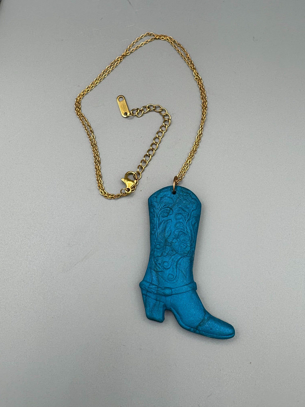 Teal Cowboy Boot Necklace