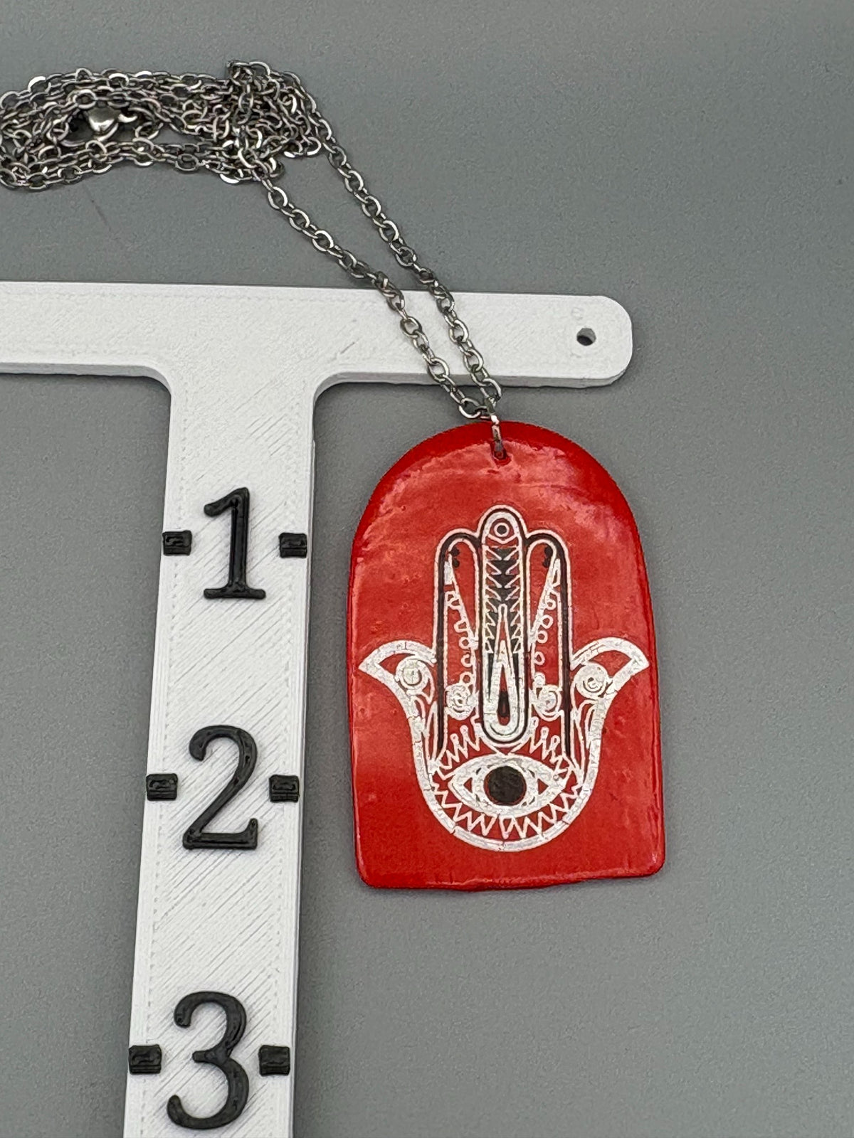 Red & Silver Hamsa Necklace