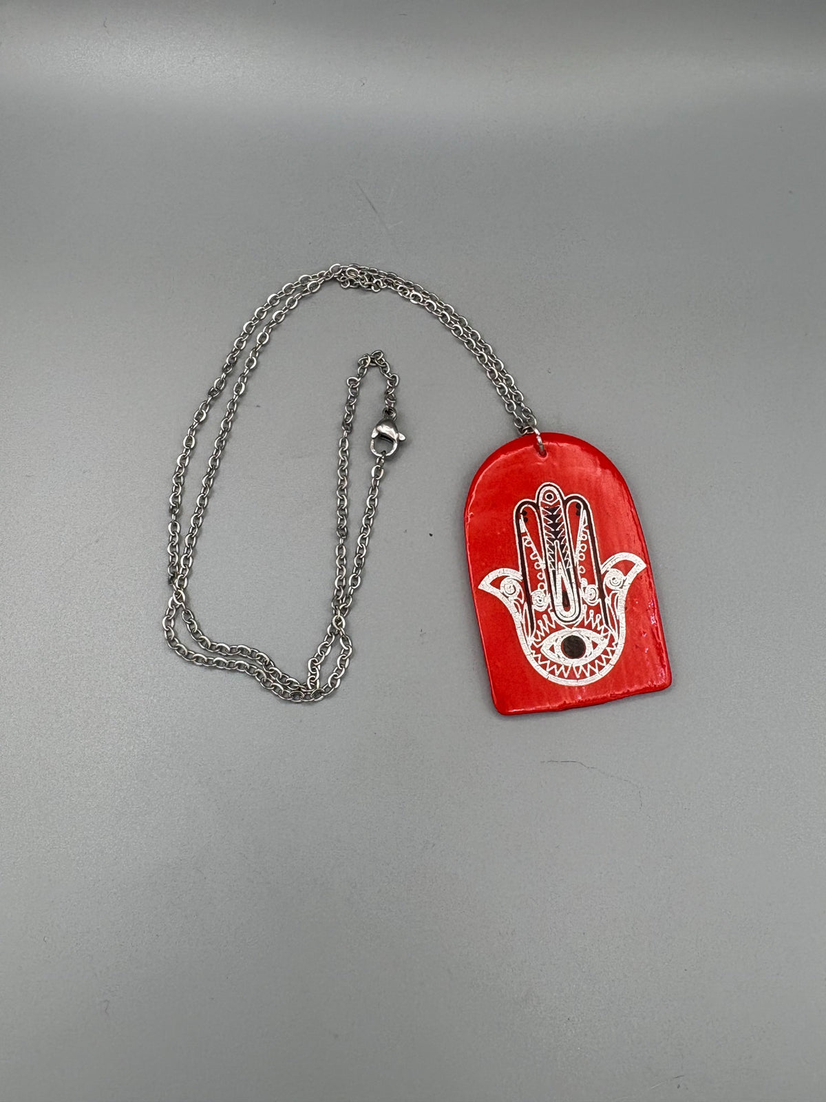 Red & Silver Hamsa Necklace