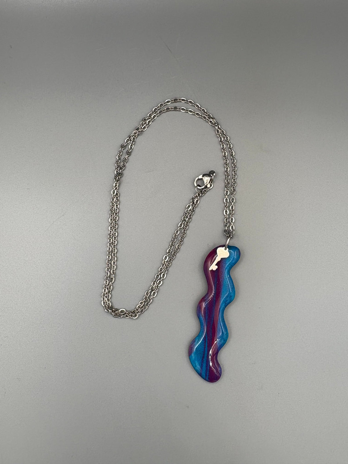 Purple & Teal Squiggle Necklace with Key Charm