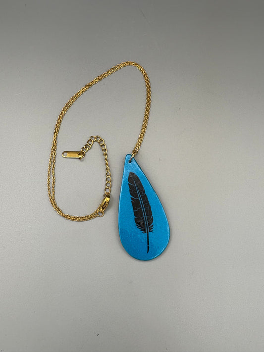 Collier Pendentif Plume Sarcelle