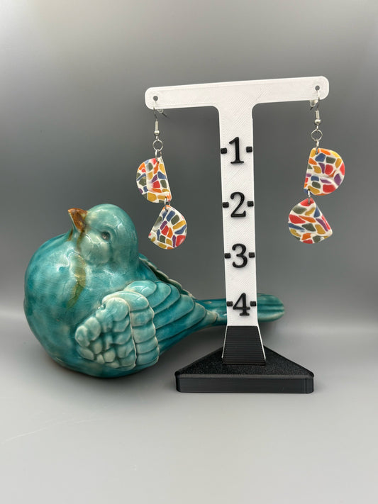 Rainbow Mosaic Double Semi Circle Dangle Earrings