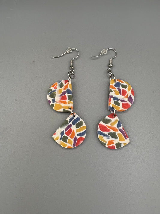 Rainbow Mosaic Double Semi Circle Dangle Earrings