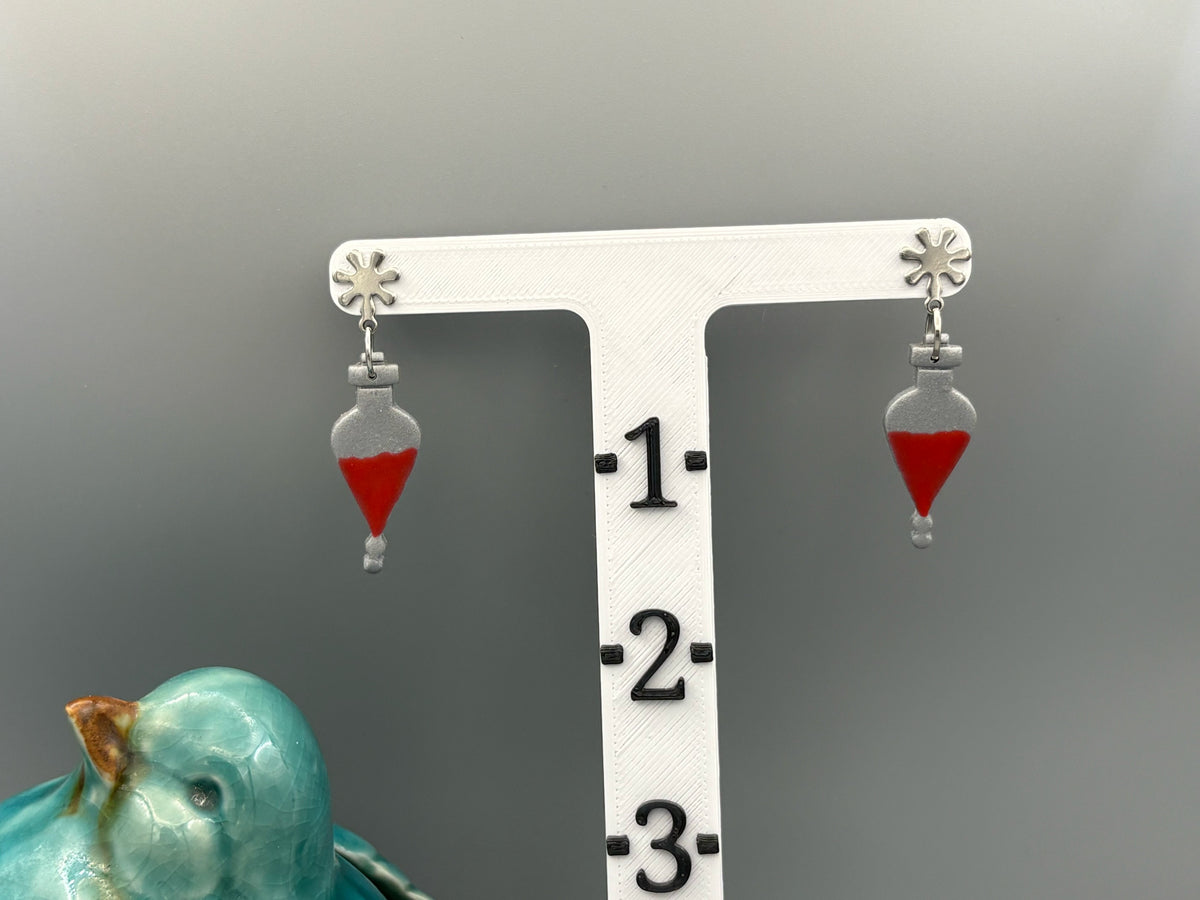 Red Potion Bottle Dangle Earrings