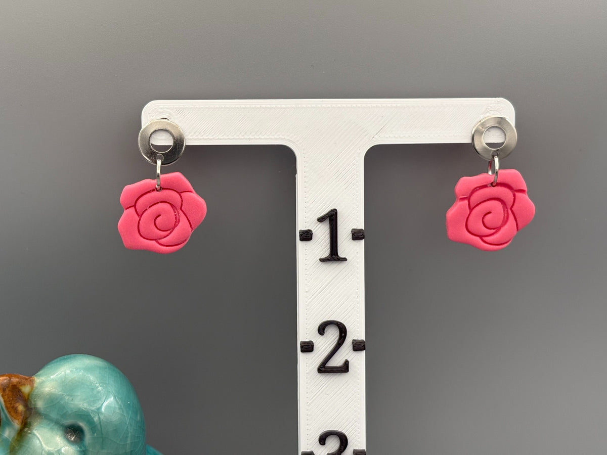 Pink Rose Dangle Earrings