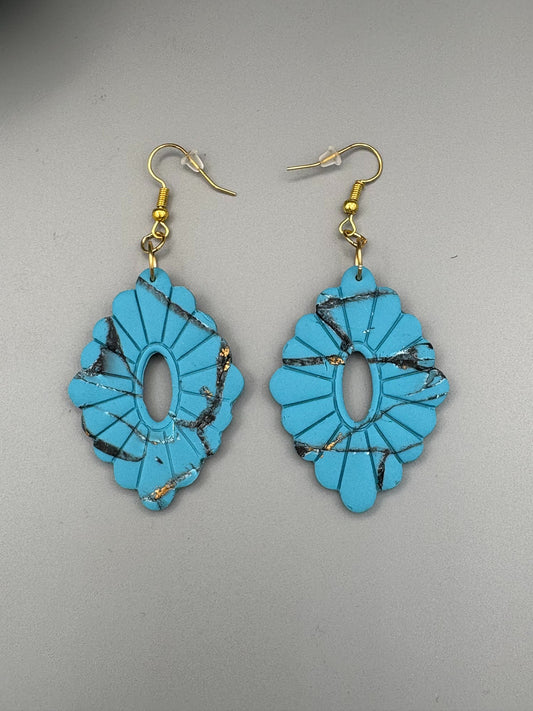 Boucles d'oreilles diamants festonnées en fausse turquoise