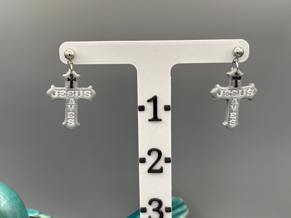 Boucles d'oreilles Croix Jésus Sauve
