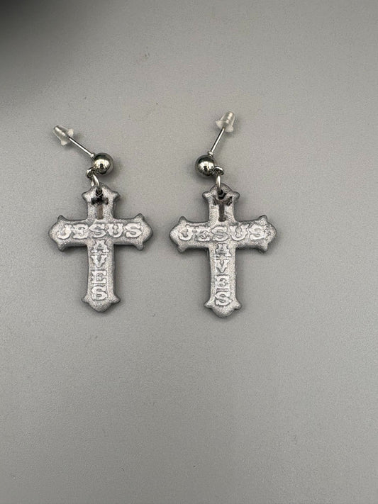 Boucles d'oreilles Croix Jésus Sauve