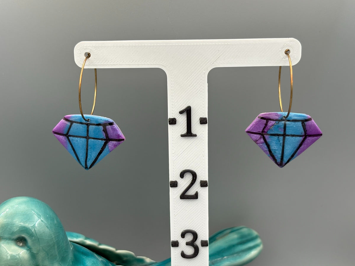 Purple & Teal Diamond Hoop Earrings