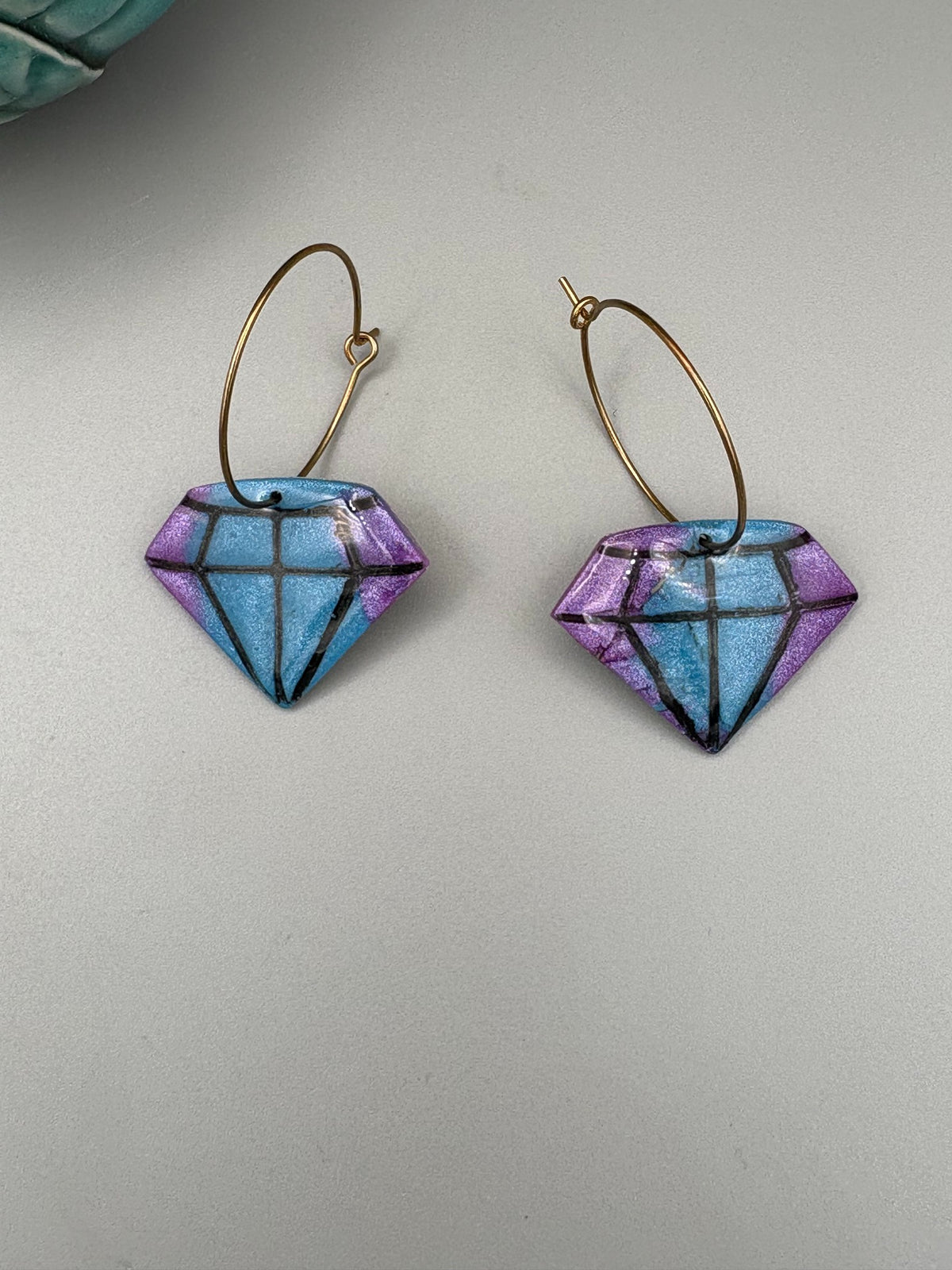 Purple & Teal Diamond Hoop Earrings