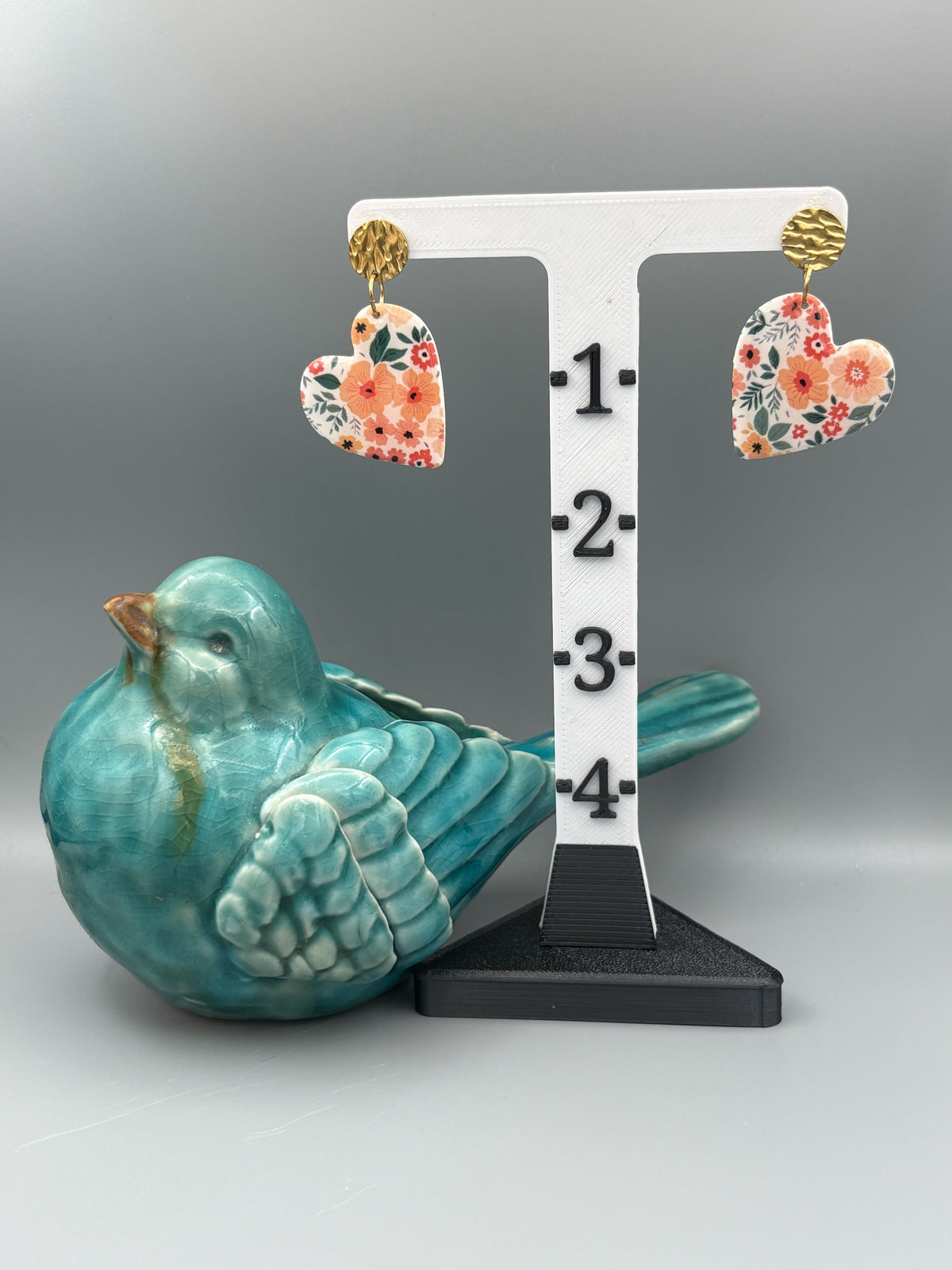 Flower Pattern Heart Dangle Earrings