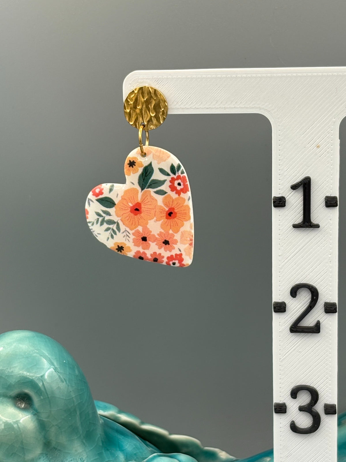 Flower Pattern Heart Dangle Earrings