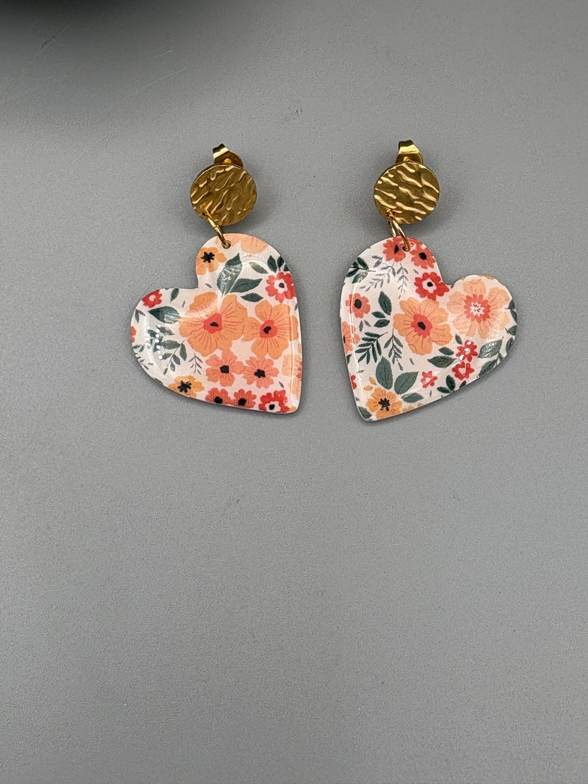 Flower Pattern Heart Dangle Earrings