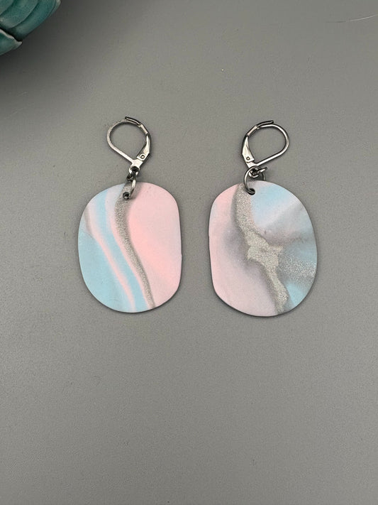 Marble Pastel Oval Dangle Earrings