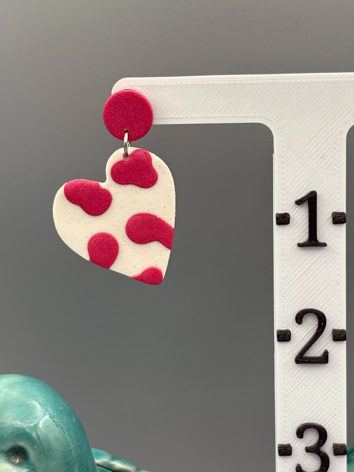 Pink Cow Print Heart Dangle Earrings