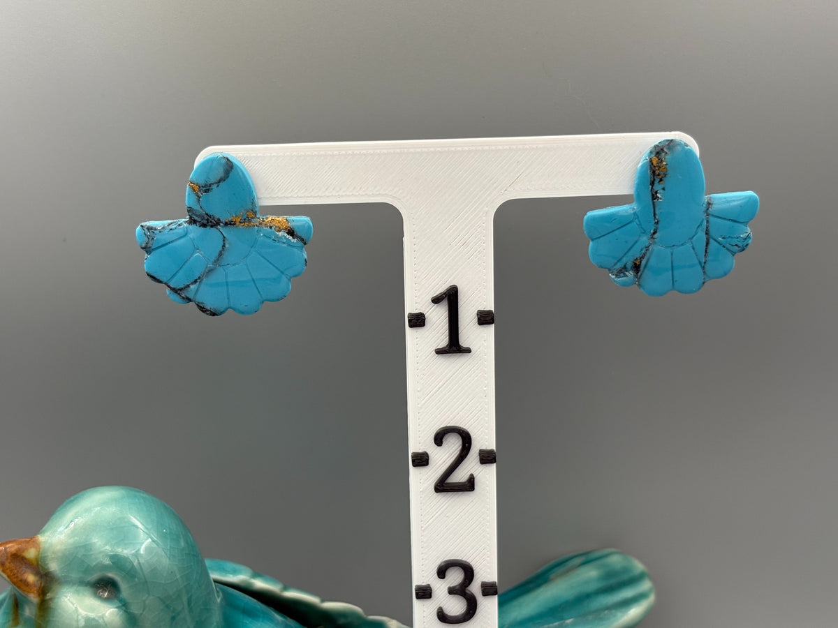 Boucles d'oreilles clous ovales éventail en fausse turquoise
