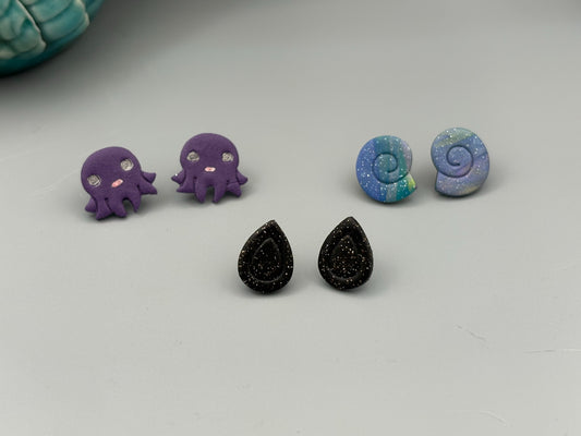 Octopus, Drops, Swirl Shells Stud Earrings