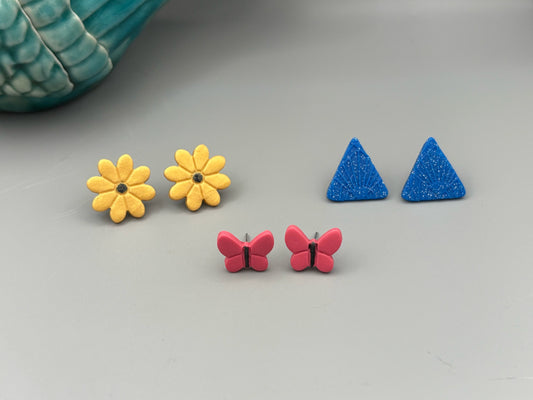 Flowers, Butterflies, Triangles Stud Earrings