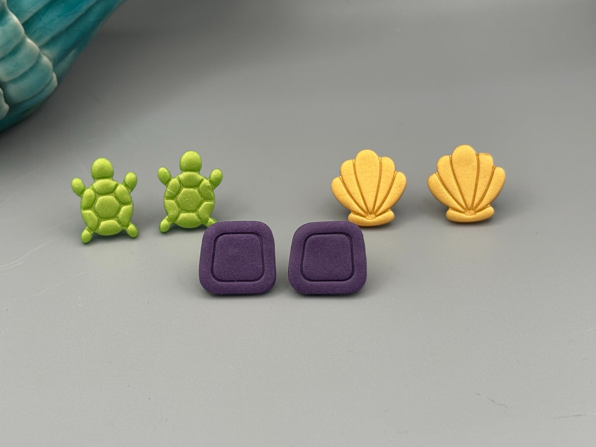 Turtles, Trapezoids, Shells Stud Earrings