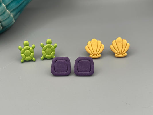 Turtles, Trapezoids, Shells Stud Earrings