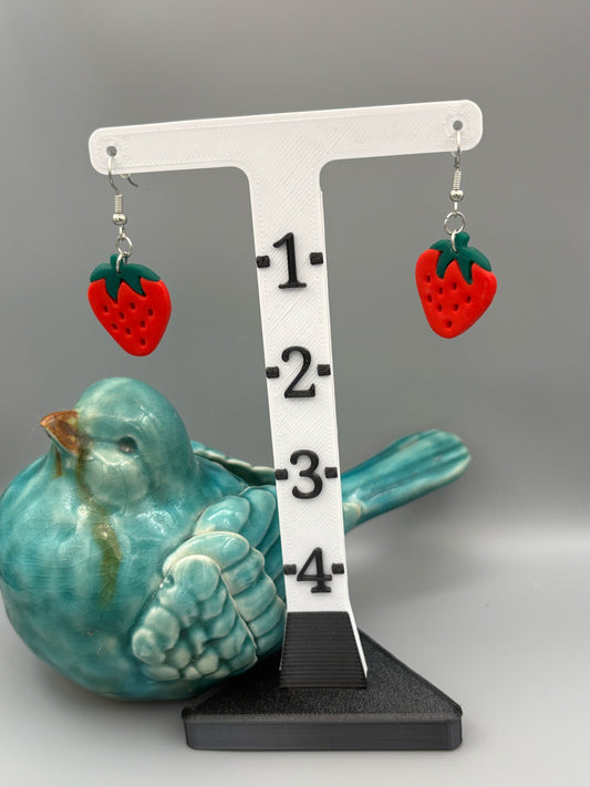 Strawberry Dangle Earrings - handcrafted polymer clay earrings by Lakeside Clay