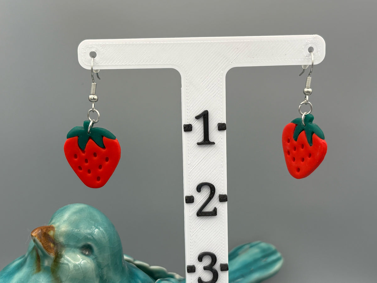 Strawberry Dangle Earrings - handcrafted polymer clay earrings by Lakeside Clay