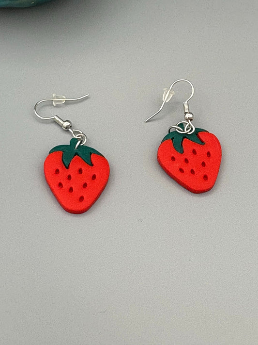Strawberry Dangle Earrings - handcrafted polymer clay earrings by Lakeside Clay