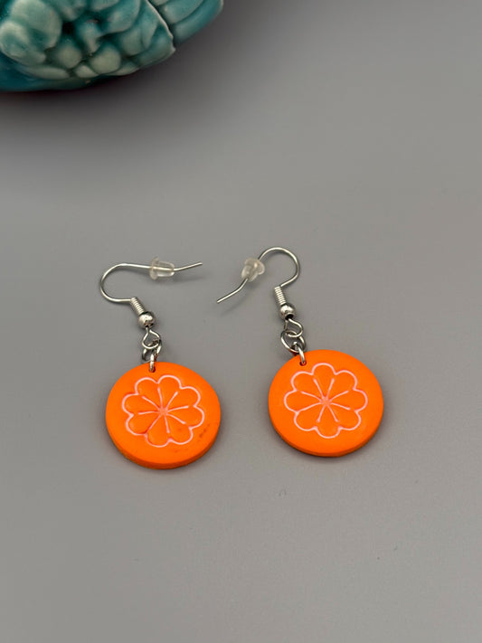 Orange Slice Dangle Earrings - handcrafted polymer clay earrings by Lakeside Clay