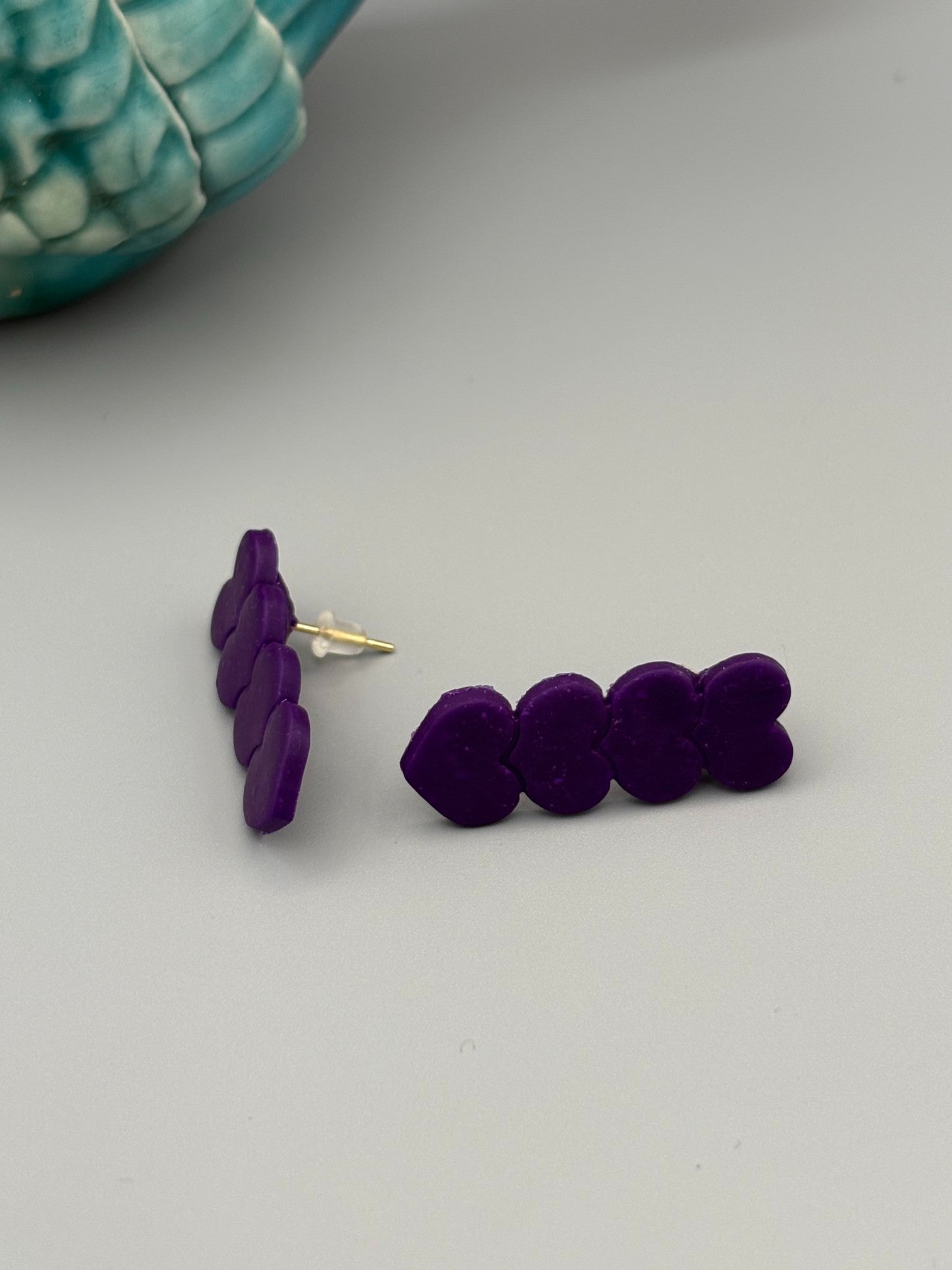 Purple Heart Stack Stud Earrings - handcrafted polymer clay earrings by Lakeside Clay