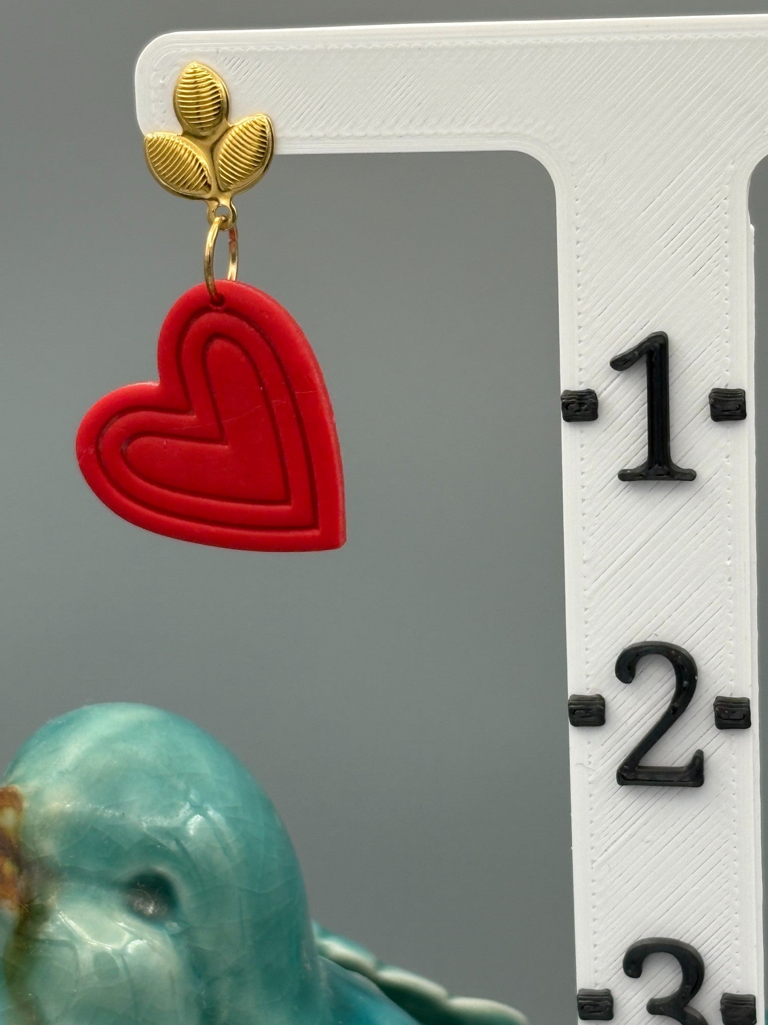 Red Heart Dangle Earrings - handcrafted polymer clay earrings by Lakeside Clay