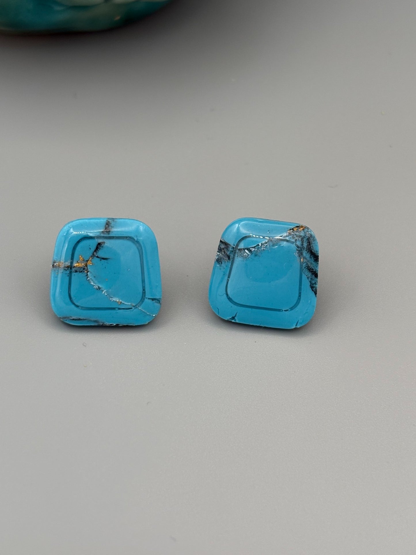 Faux Turquoise Geometric Stud Earrings - handcrafted polymer clay earrings by Lakeside Clay