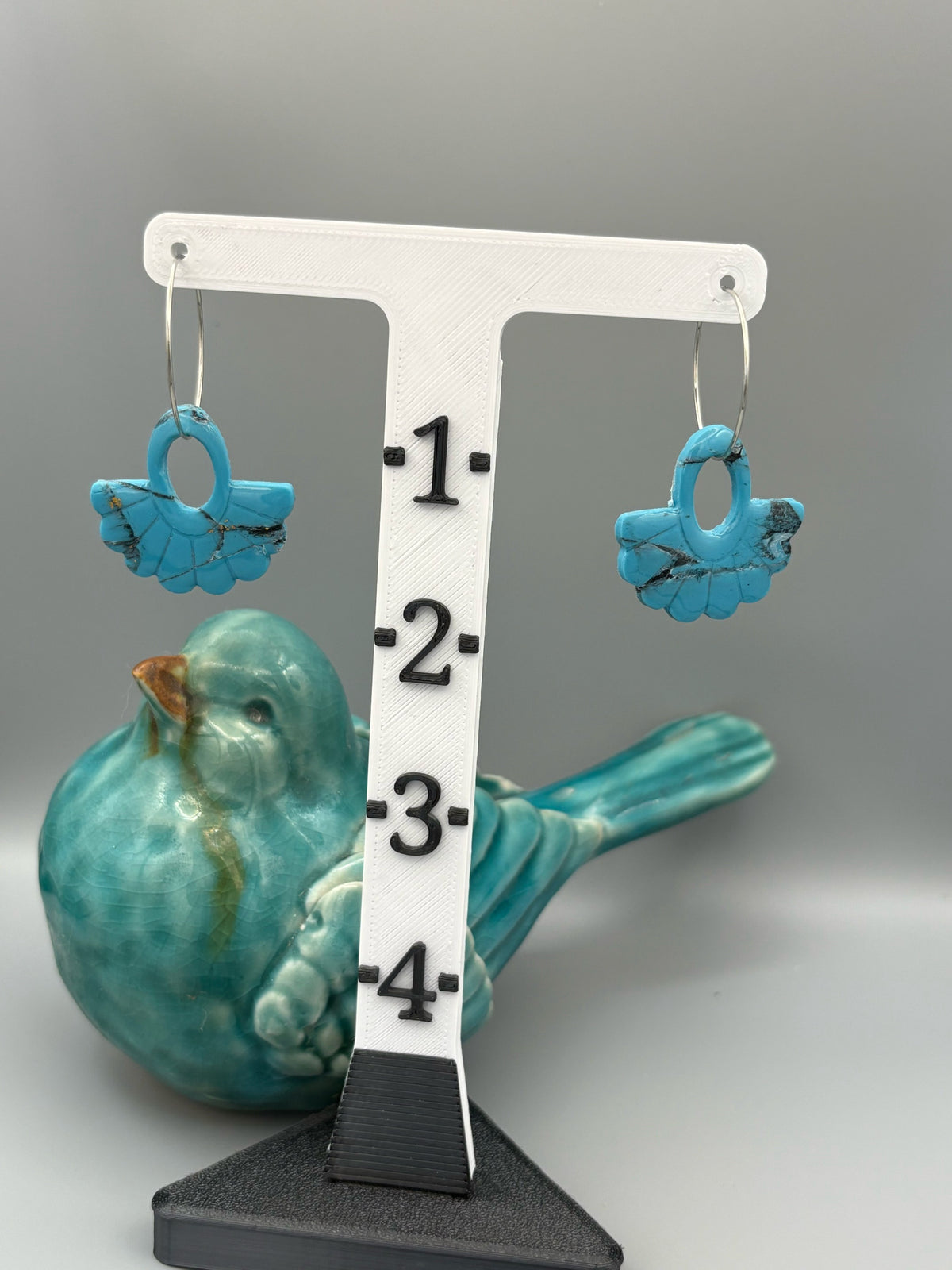 Faux Turquoise Open Oval Fan Hoop Earrings - handcrafted polymer clay earrings by Lakeside Clay