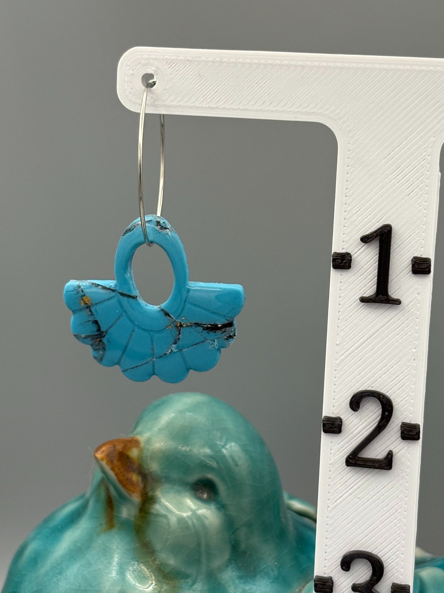 Faux Turquoise Open Oval Fan Hoop Earrings - handcrafted polymer clay earrings by Lakeside Clay
