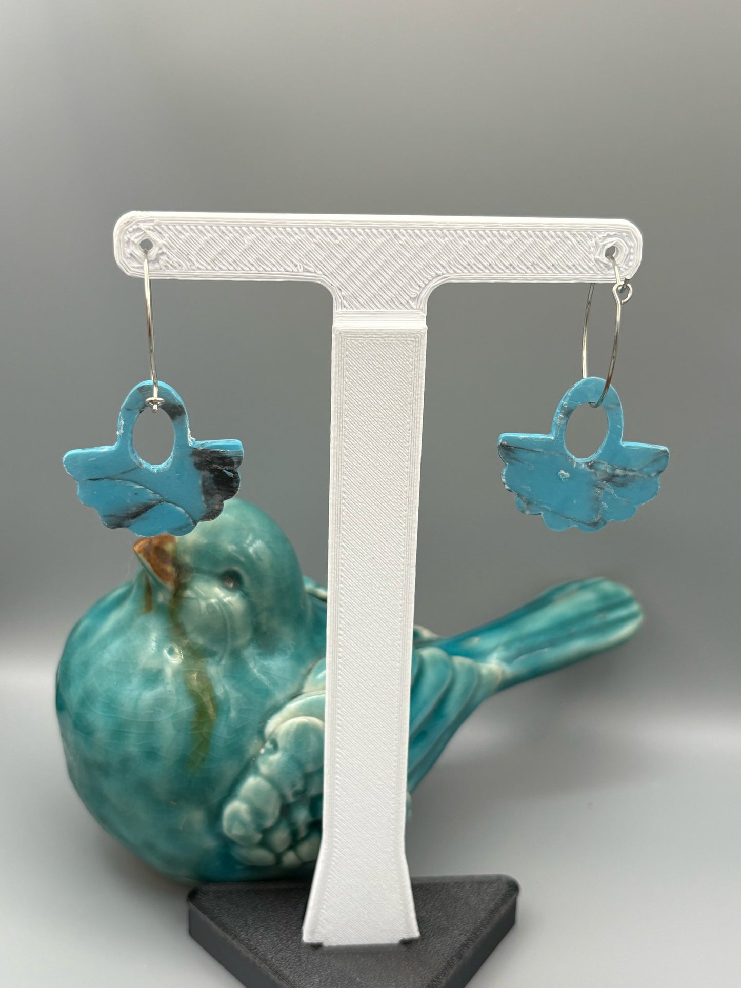 Faux Turquoise Open Oval Fan Hoop Earrings - handcrafted polymer clay earrings by Lakeside Clay