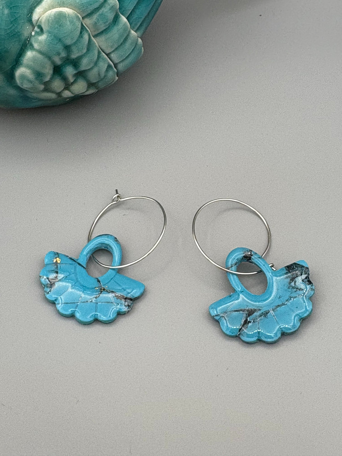 Faux Turquoise Open Oval Fan Hoop Earrings - handcrafted polymer clay earrings by Lakeside Clay