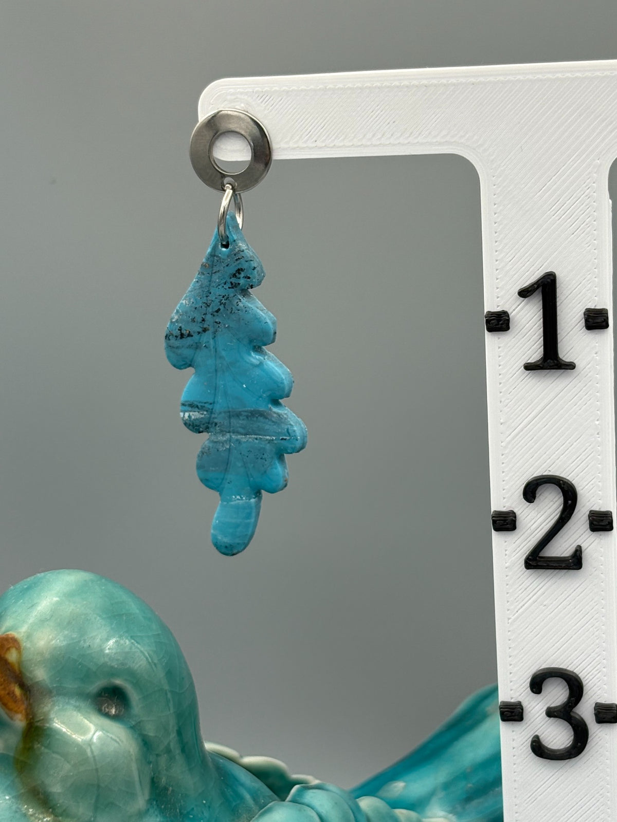 Faux Turquoise Leaf Dangle Earrings - handcrafted polymer clay earrings by Lakeside Clay