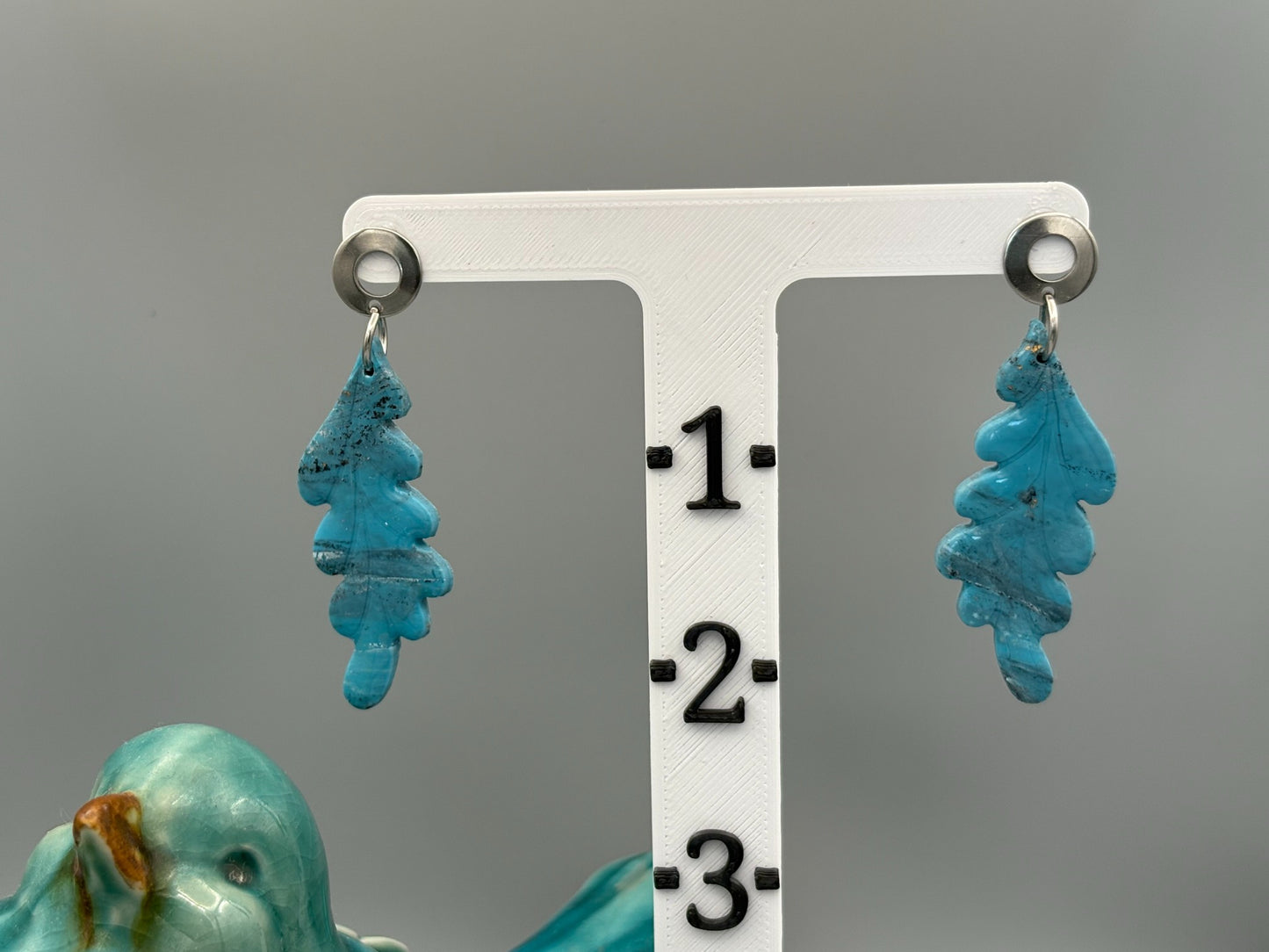 Faux Turquoise Leaf Dangle Earrings - handcrafted polymer clay earrings by Lakeside Clay