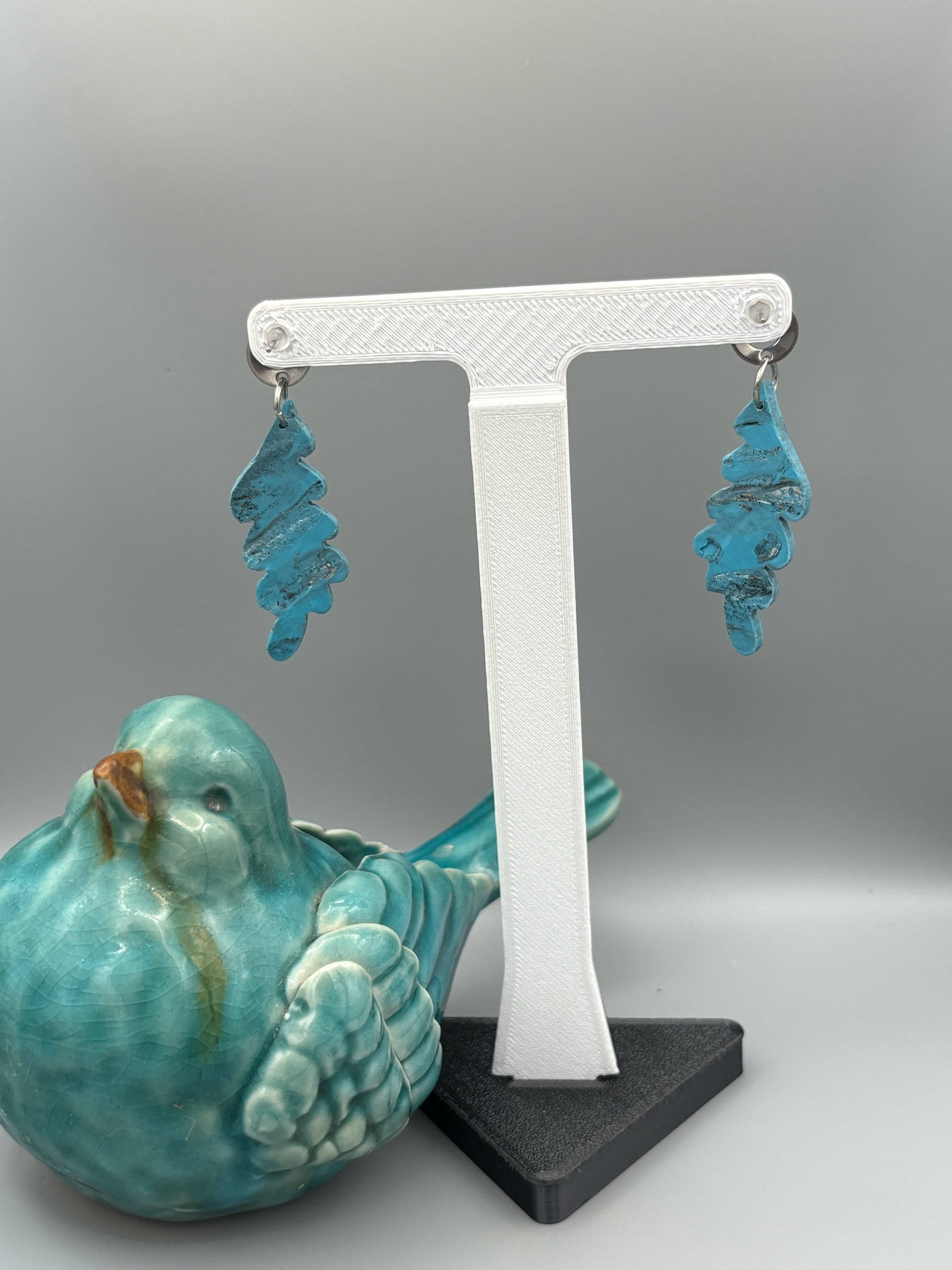 Faux Turquoise Leaf Dangle Earrings - handcrafted polymer clay earrings by Lakeside Clay
