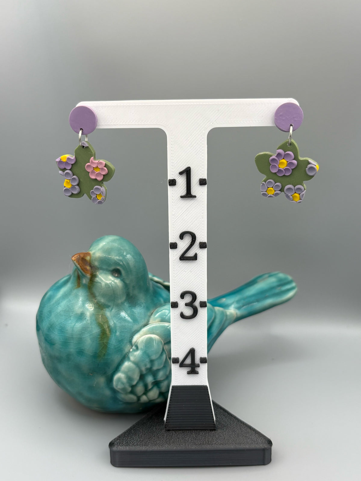 Lavender Fields Flower Dangle Earrings - handcrafted polymer clay earrings by Lakeside Clay
