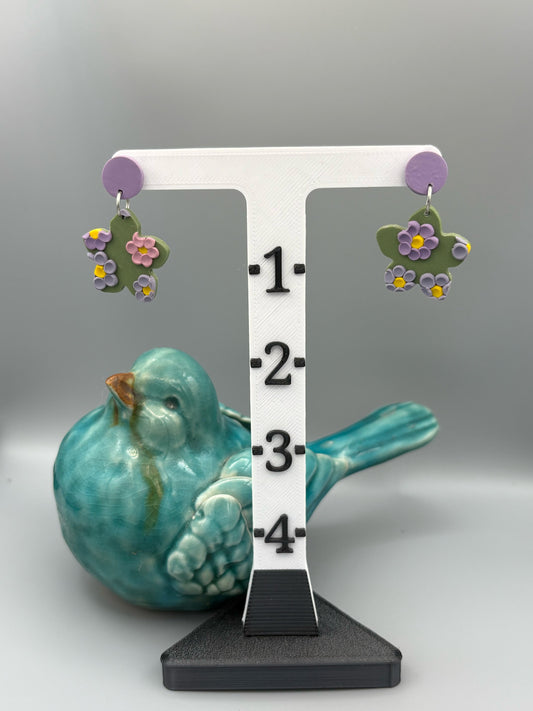 Lavender Fields Flower Dangle Earrings - handcrafted polymer clay earrings by Lakeside Clay