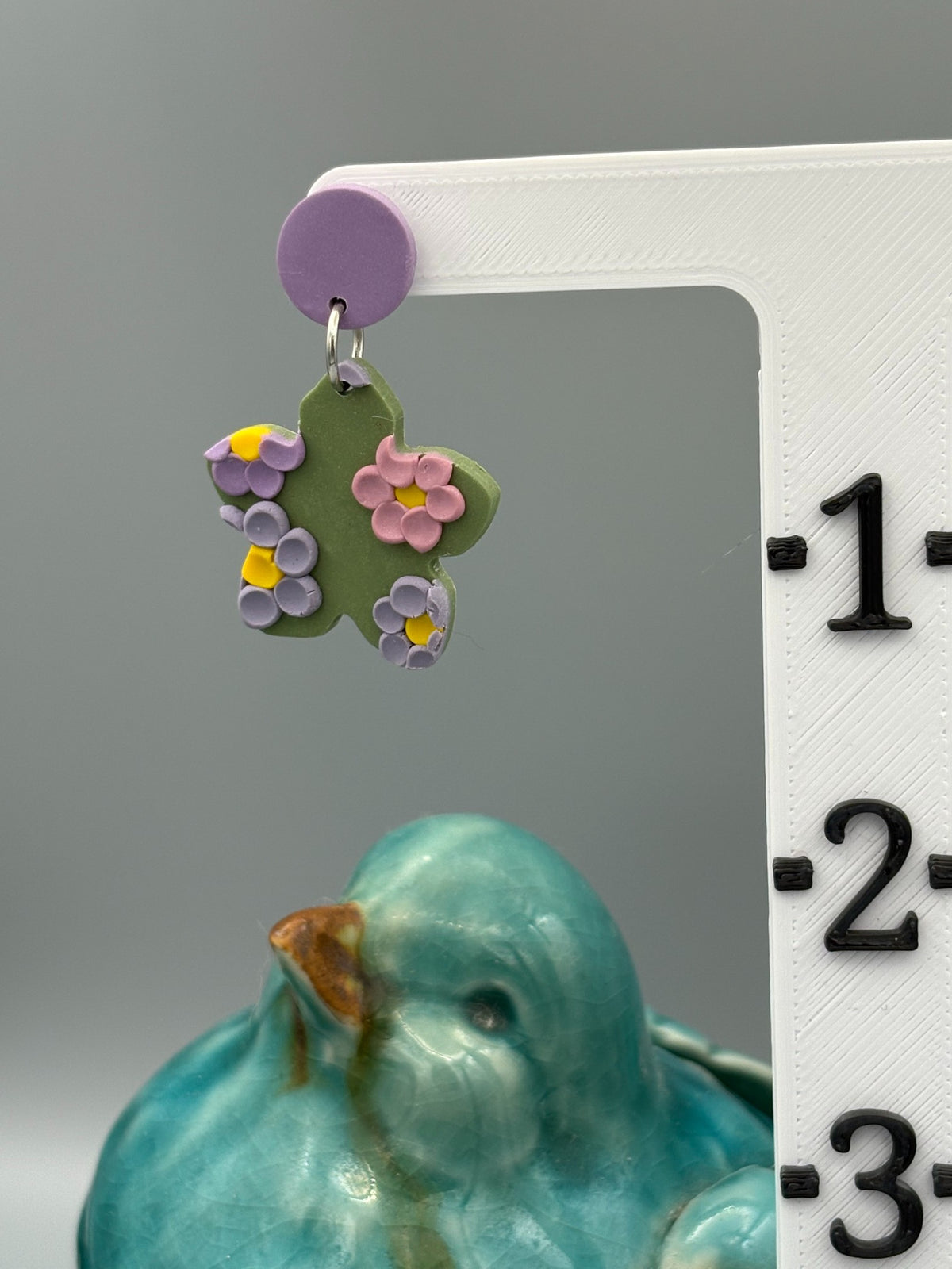 Lavender Fields Flower Dangle Earrings - handcrafted polymer clay earrings by Lakeside Clay