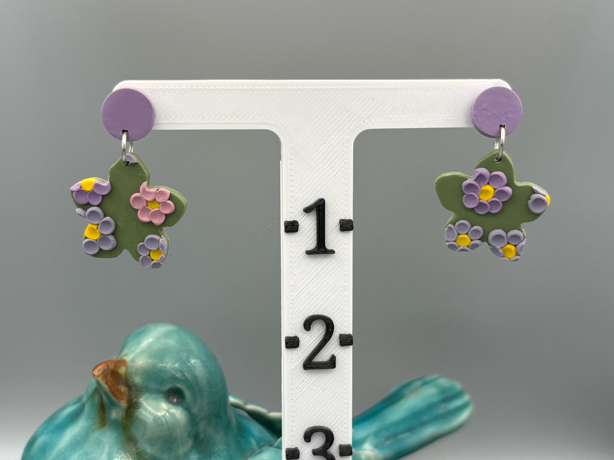 Lavender Fields Flower Dangle Earrings - handcrafted polymer clay earrings by Lakeside Clay