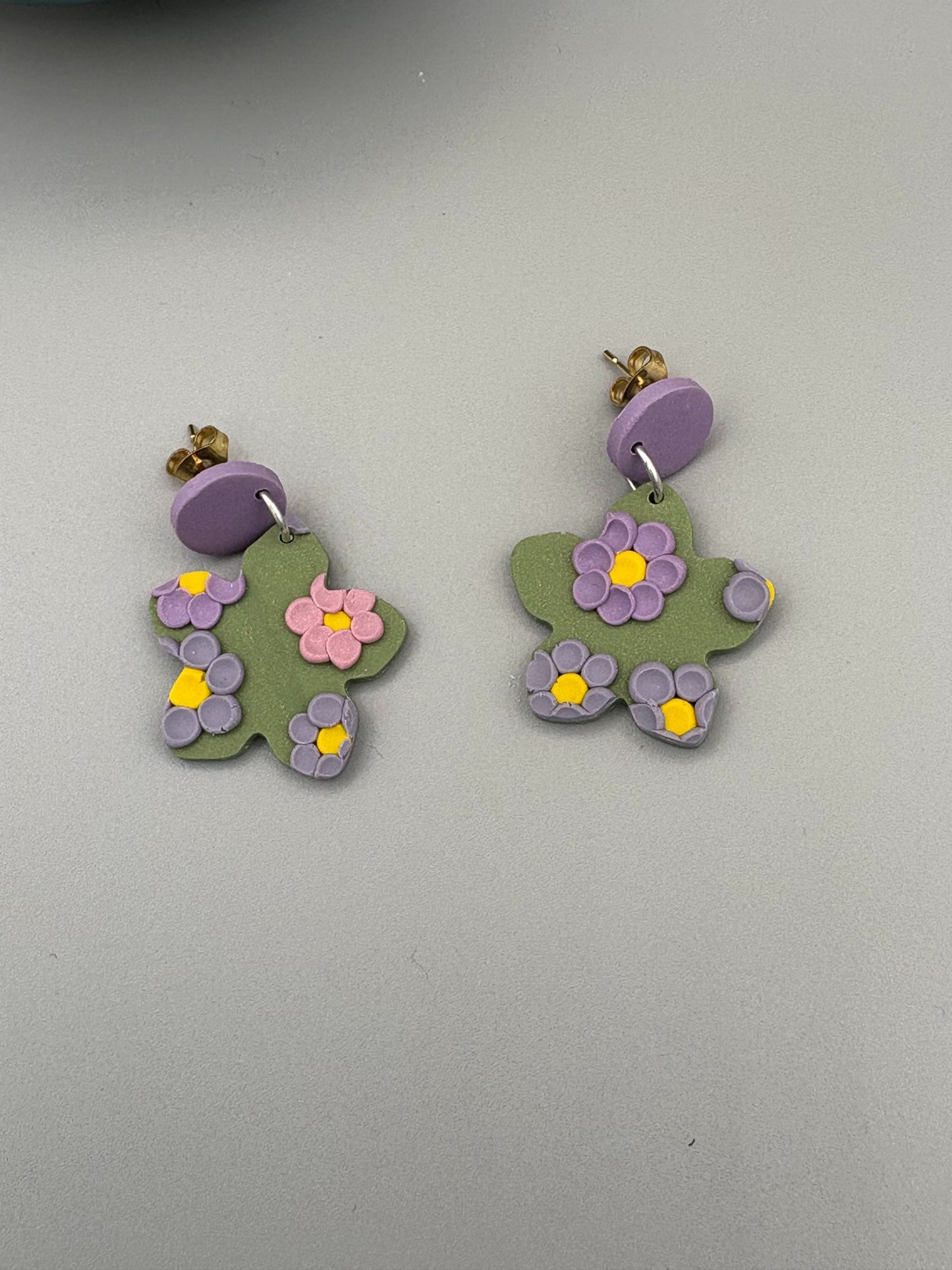 Lavender Fields Flower Dangle Earrings - handcrafted polymer clay earrings by Lakeside Clay