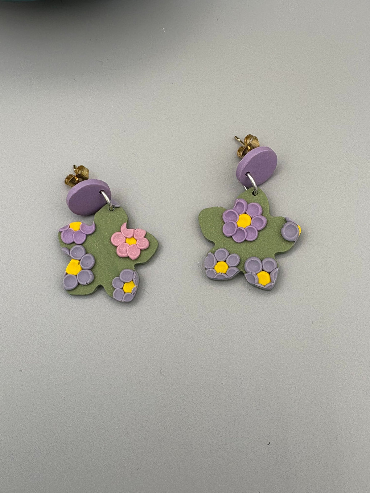 Lavender Fields Flower Dangle Earrings - handcrafted polymer clay earrings by Lakeside Clay